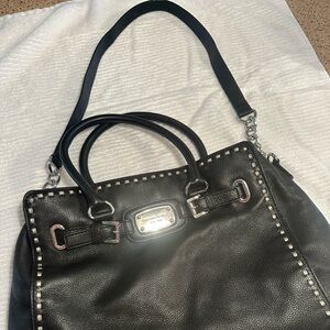 Michael Kors Black Leather Studded Tote with Silver Hardware